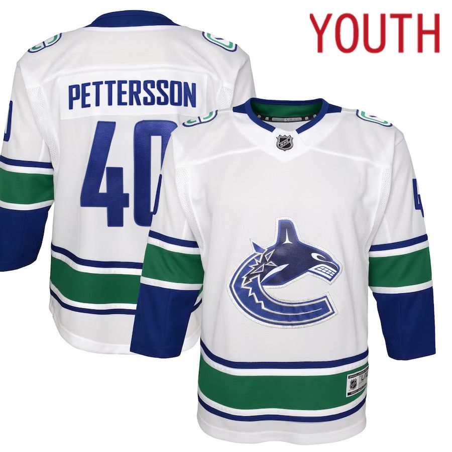 Youth Vancouver Canucks #40 Elias Pettersson White Away Premier Player NHL Jersey